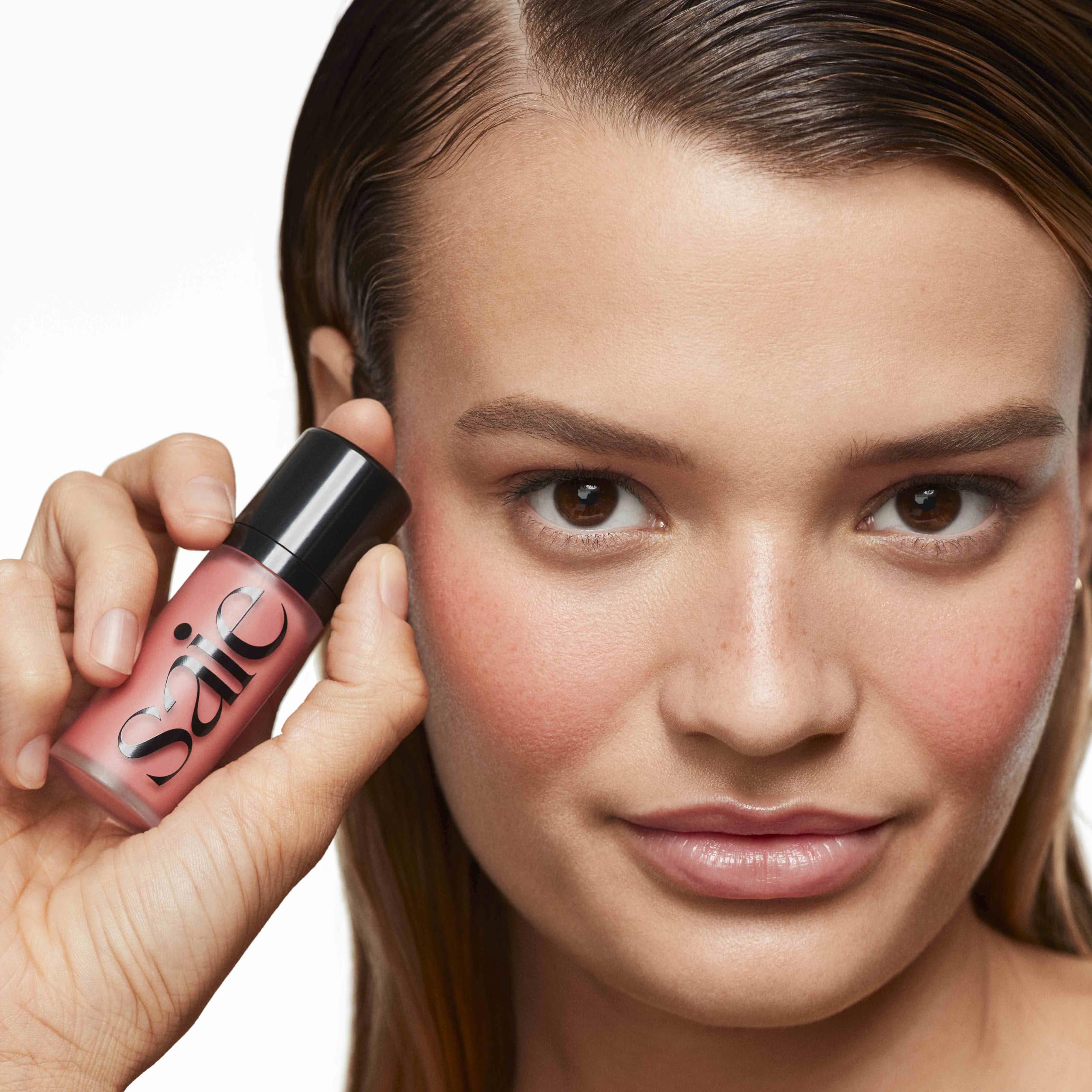 Saie Dew Liquid Blush buildable coverage from sheer to deeper