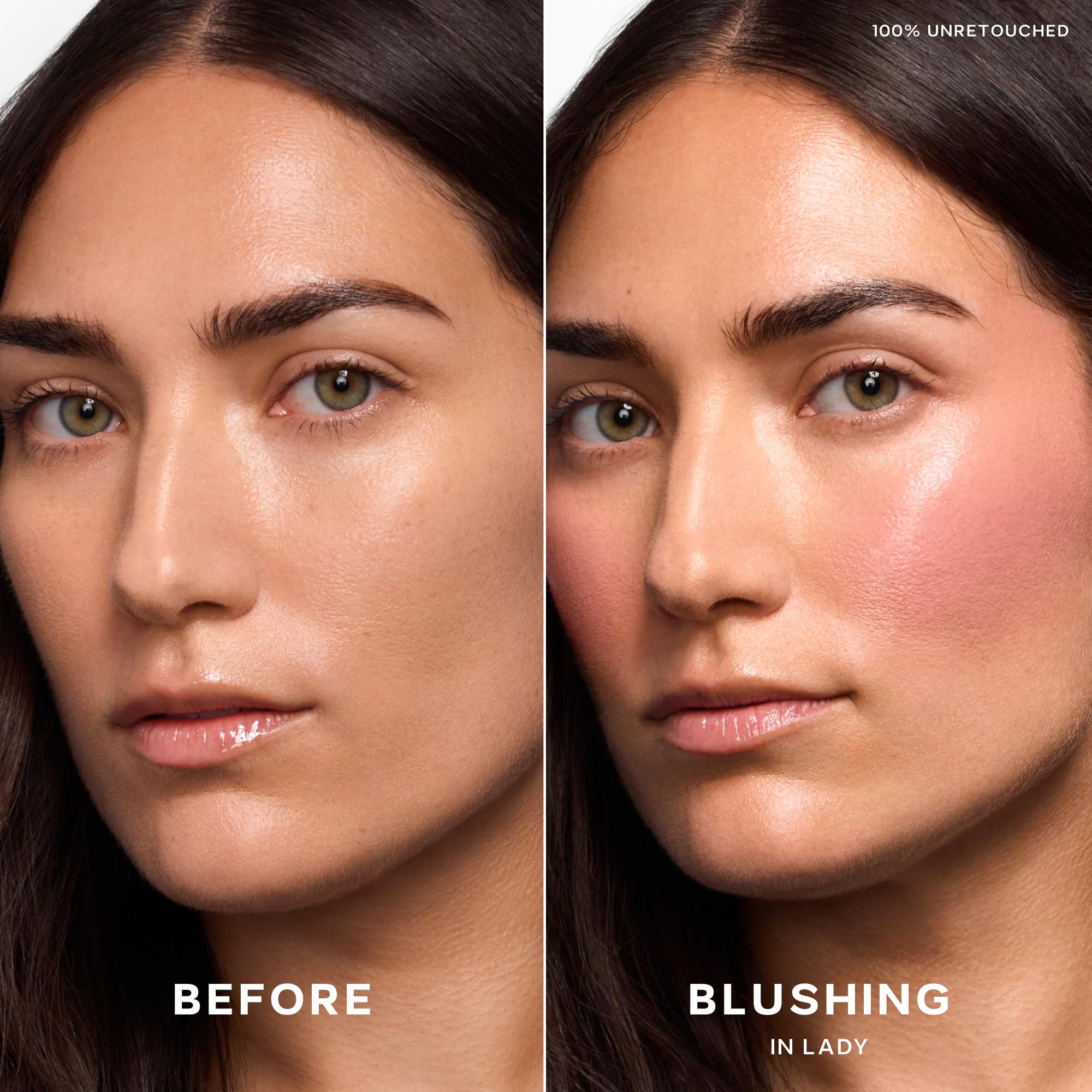 Saie Dew Liquid Blush closeup-texture highlights creamy, hydrating formula for smooth skin.