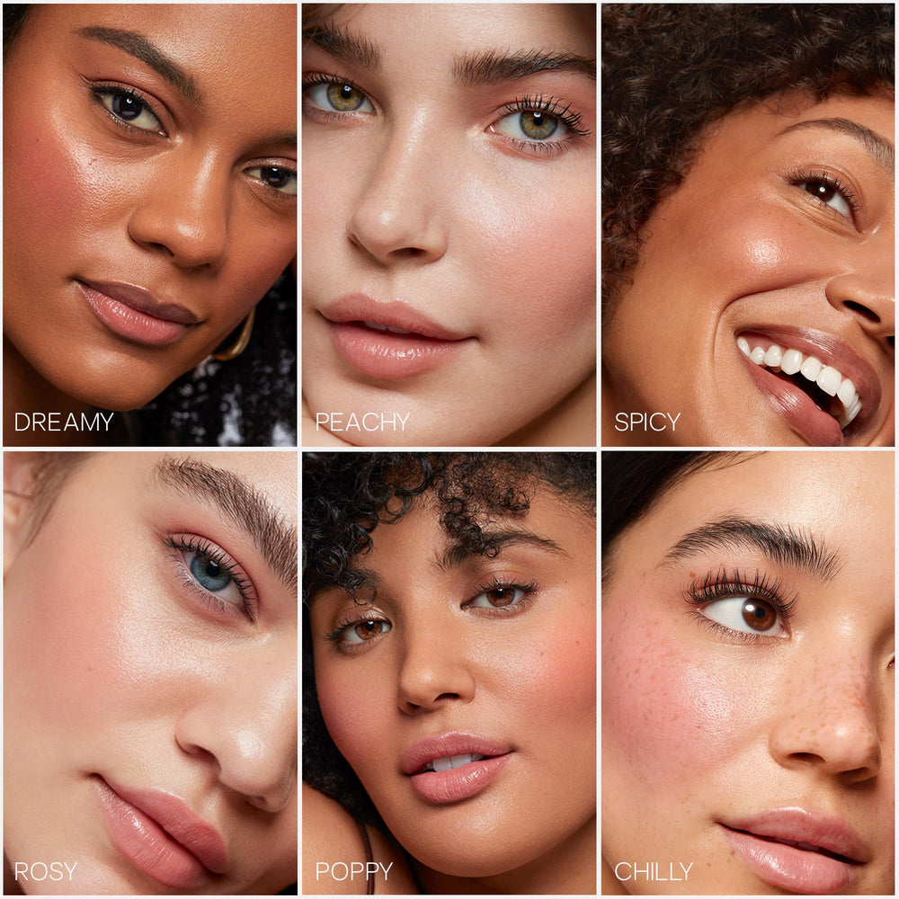 Saie Dew Liquid Blush forearm-application demonstrates layering for customizable intensity.