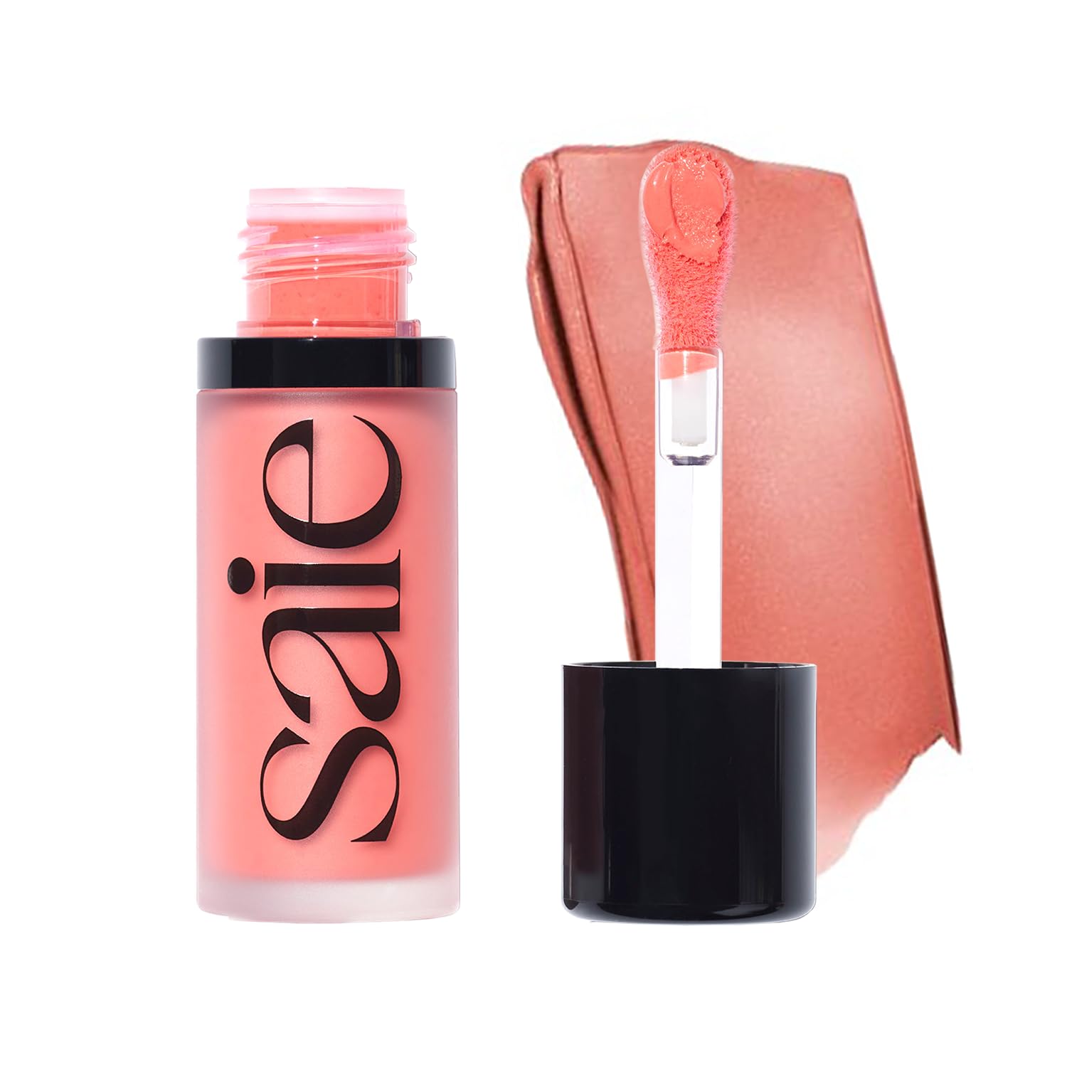 Saie Dew Liquid Blush Poppy wand for precise, buildable color