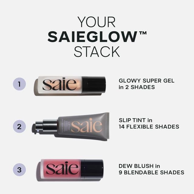 Saie Dew Liquid Blush rose-sheen-finish offers soft glow suitable for day-to-night looks.