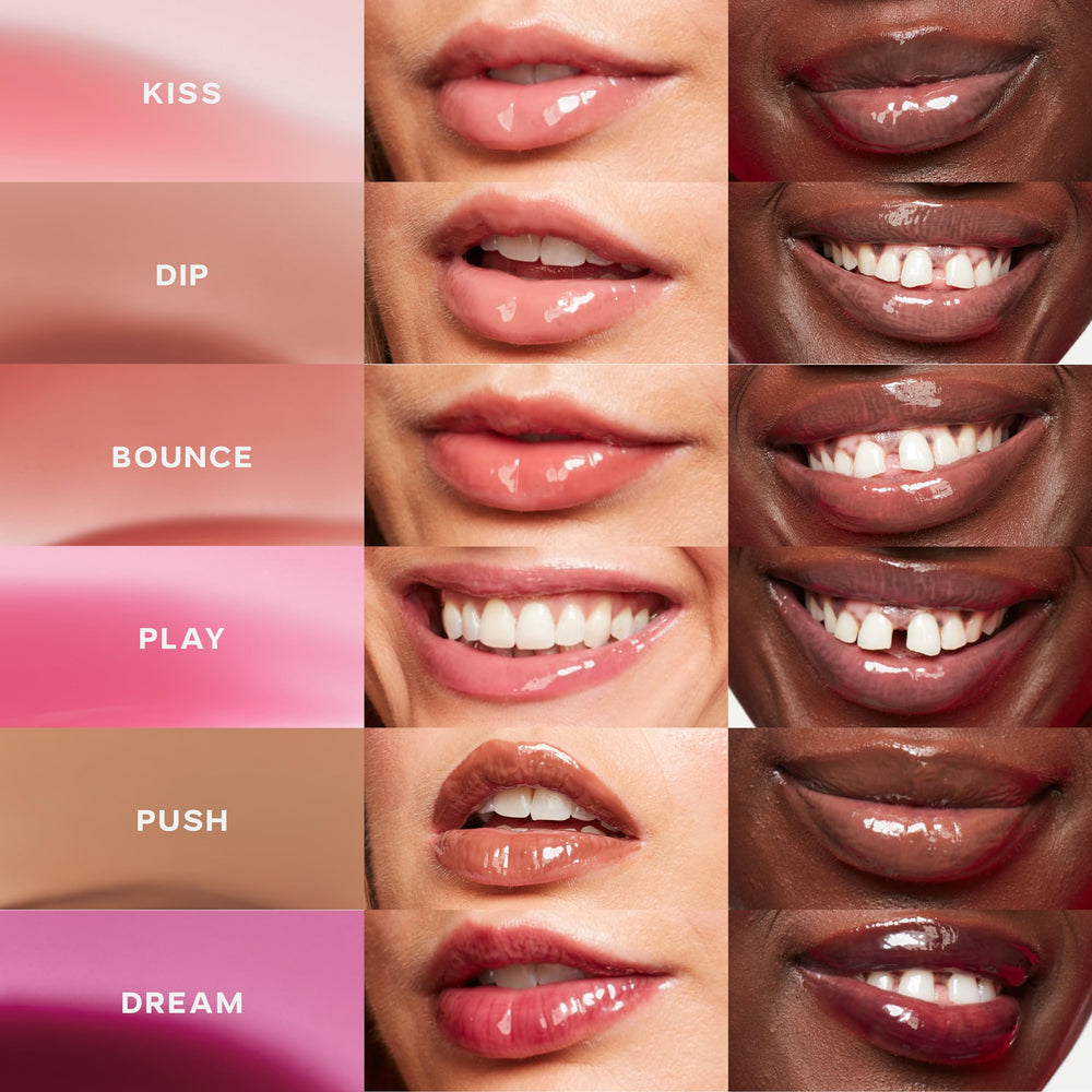 Saie Glossybounce Dream layering tip shows how to dab on center for extra pigment.