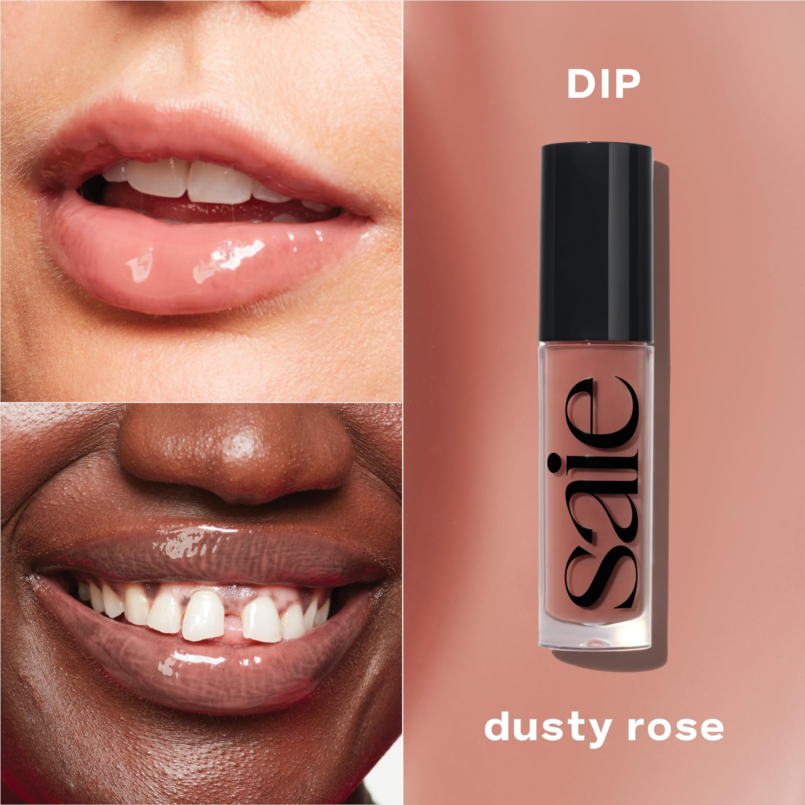 Saie Glossybounce lip closeup showing glossy, hydrated lips
