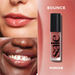 Saie Glossybounce on-lips swatch reveals sheer color and vibrant shine