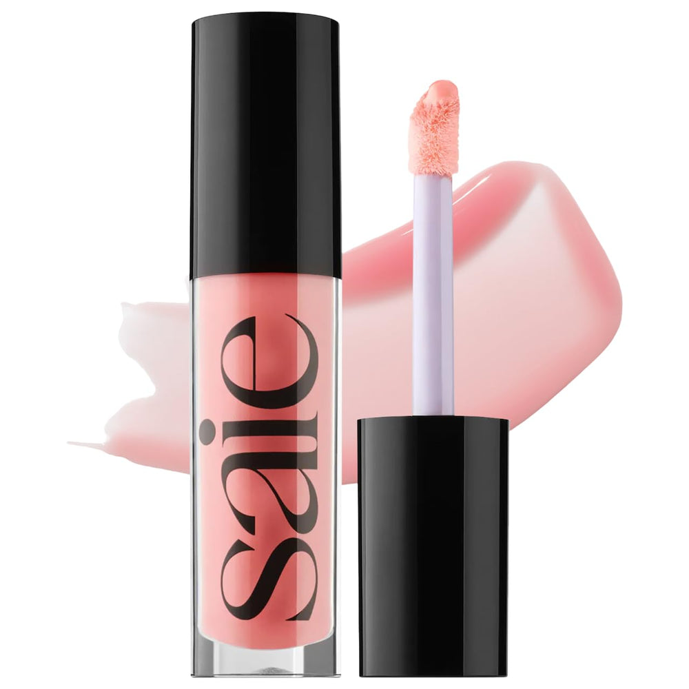 Saie Glossybounce tube close-up shows hydrating, non-sticky shine.