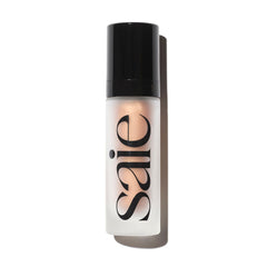 Saie Glowy Super Gel bottle closeup demonstrates glass-skin hydration.