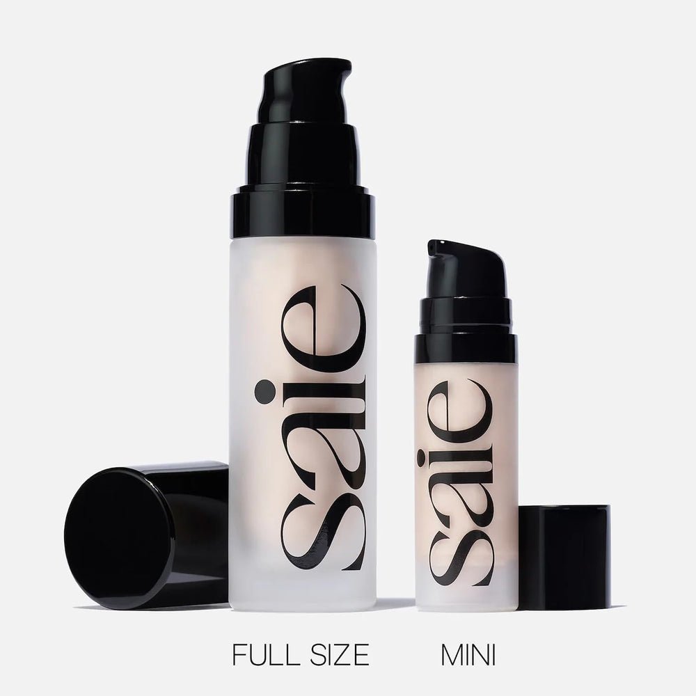 Saie Glowy Super Gel cruelty-free packaging highlights brand ethics.
