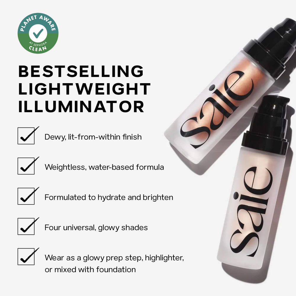 Saie Glowy Super Gel packaging reflects clean, cruelty-free design