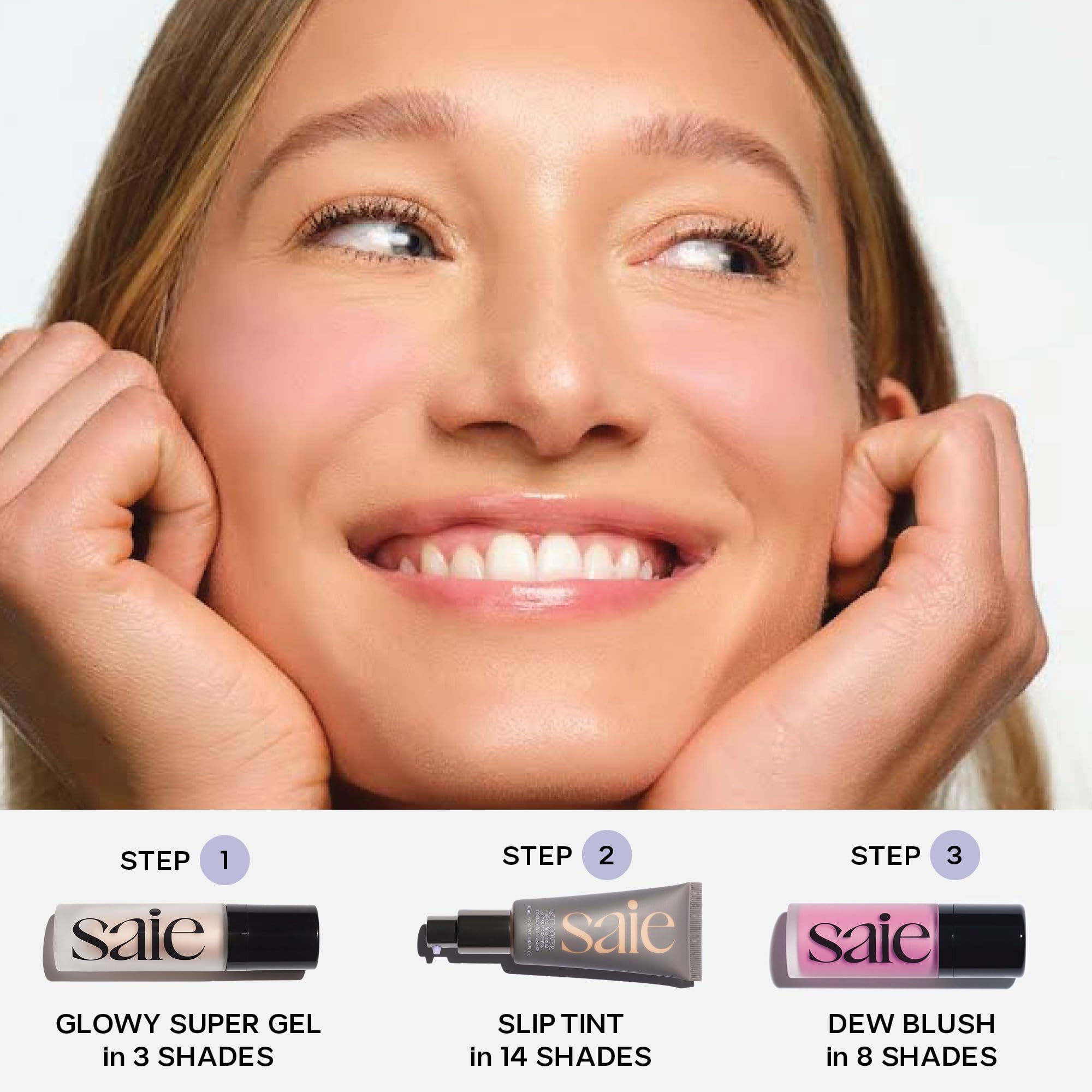 Saie Glowy Super Gel used as primer beneath foundation for luminous base.