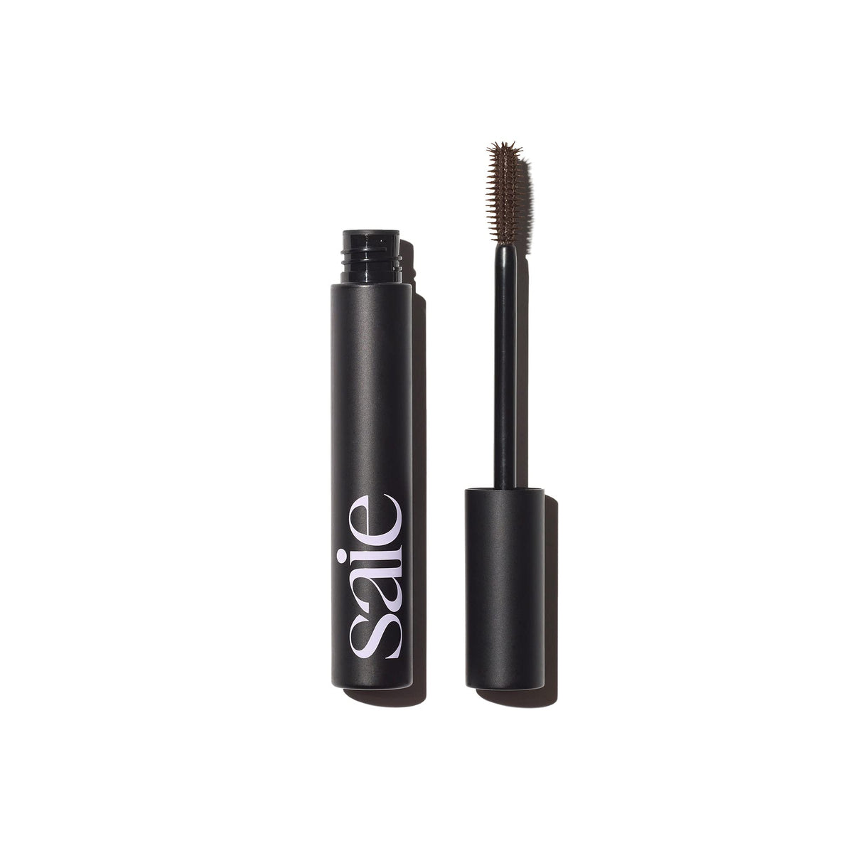 Saie Mascara 101 bottle close-up highlighting conditioning formula for lift and length
