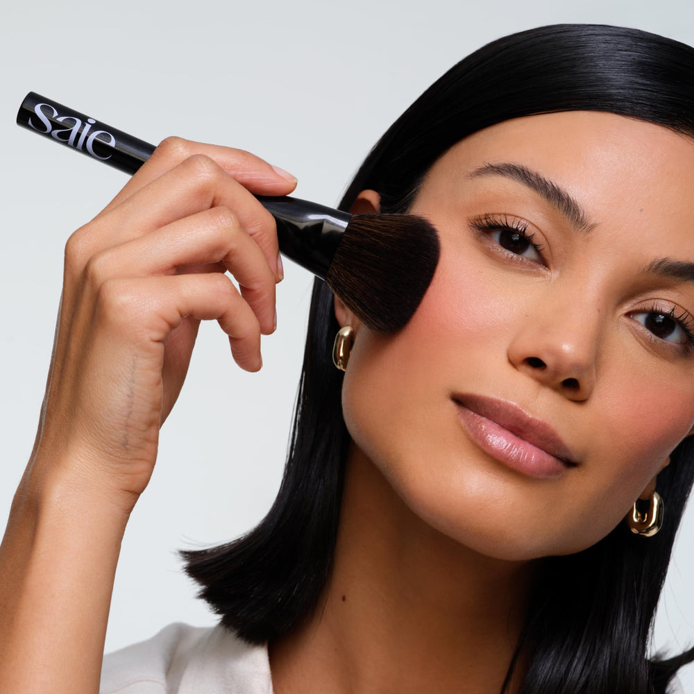 Saie Powder Blush Brush works with bronzer and blush formulas for versatile looks