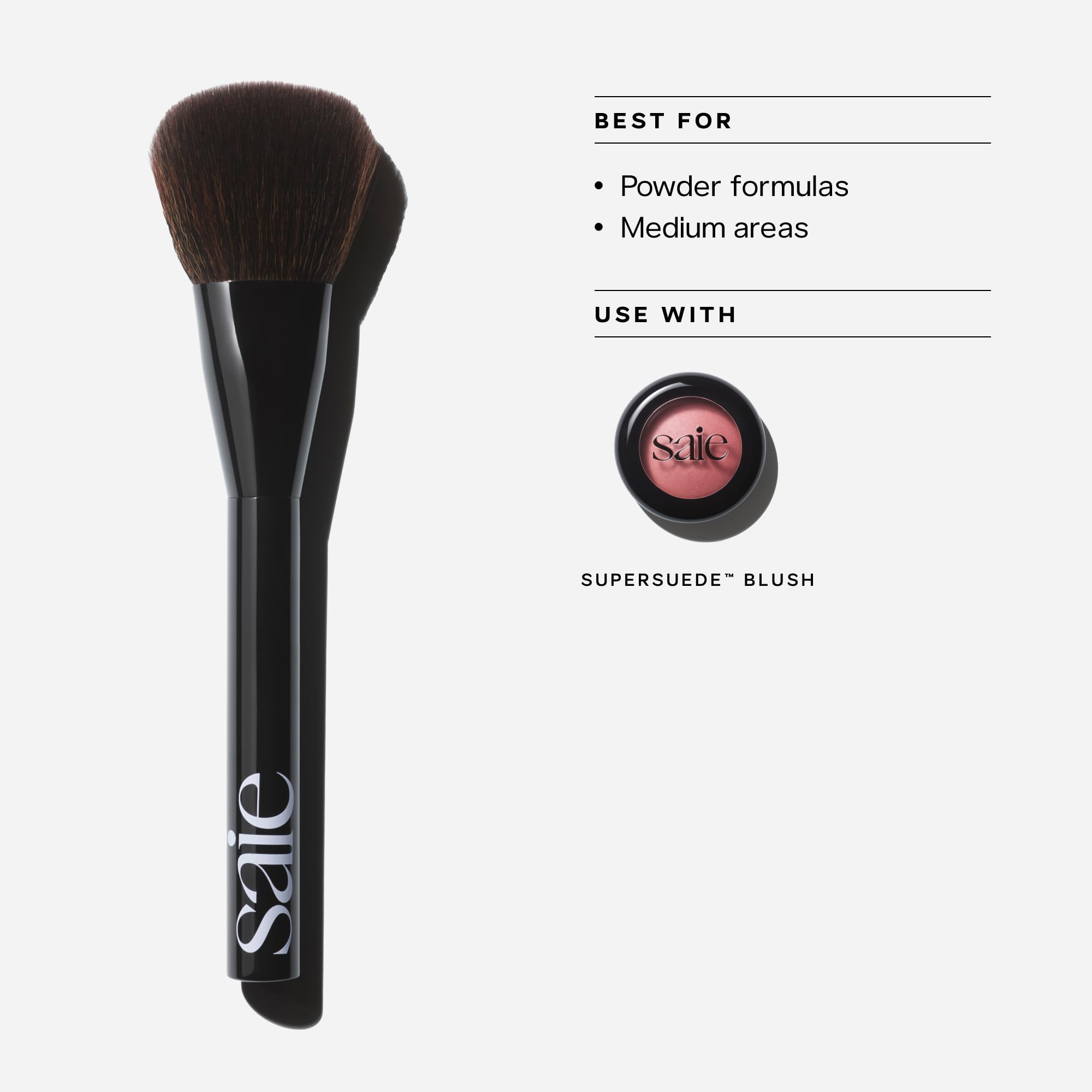 Saie Powder Blush Brush demonstrates diffused application with minimal fallout during use