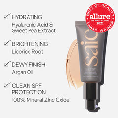 Saie Slip Tint swirl on skin showing dewy, lightweight coverage