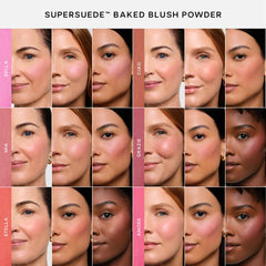 Saie SuperSuede blush brush pickup demonstrates easy, controlled application.