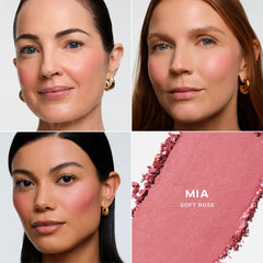 Saie SuperSuede baked blush diffused finish demonstrates soft pigment for flawless cheeks.