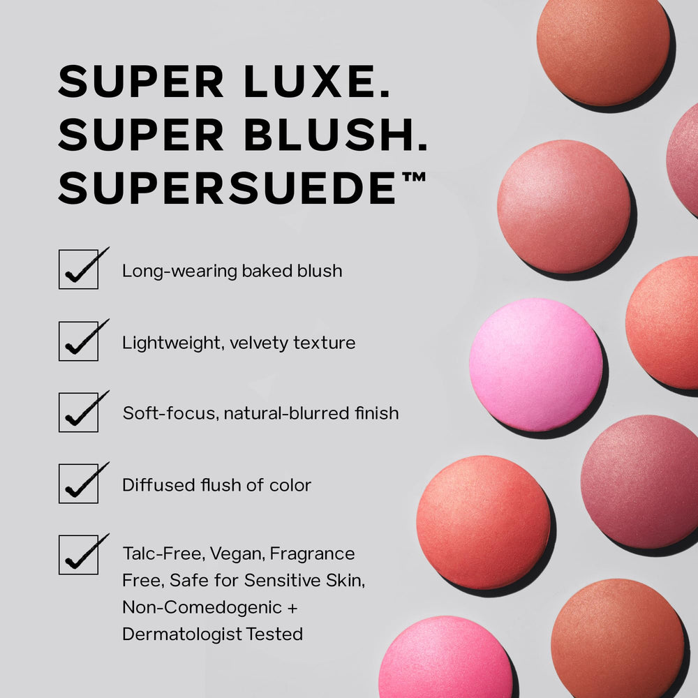 Saie SuperSuede blush natural blurred look for everyday makeup.