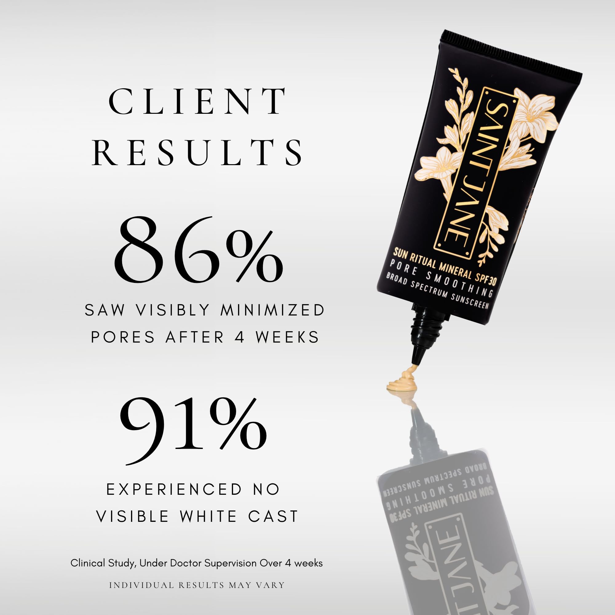 Skin swatch reveals a soft-matte finish and pore-smoothing effect from SAINT JANE.