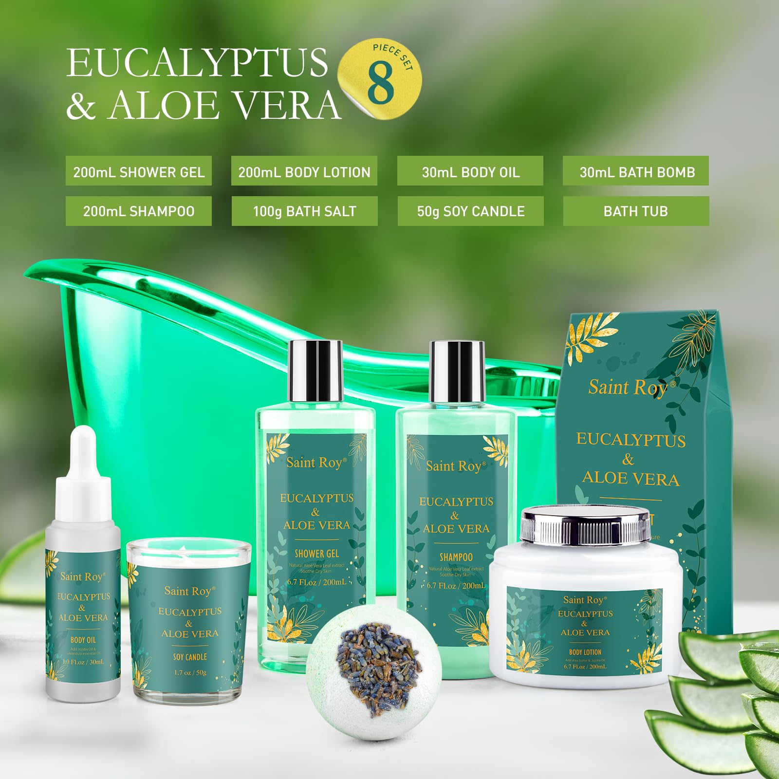 Saint Roy luxury spa set includes shower gel and shampoo for at‑home pampering.