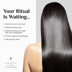 Saints & Sinners Velvet Divine apply to damp hair for defined, shiny styling.