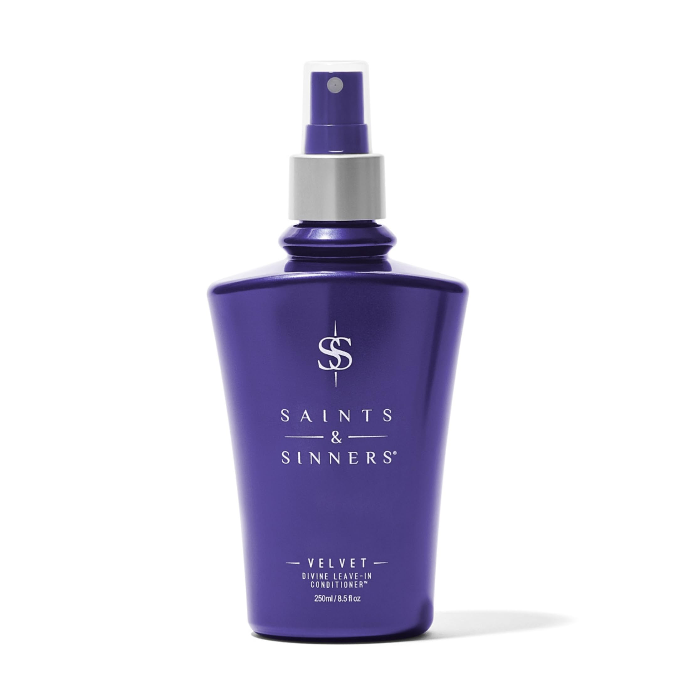 Saints & Sinners Velvet Divine leave-in bottle delivers lightweight hydration for frizz-prone hair.