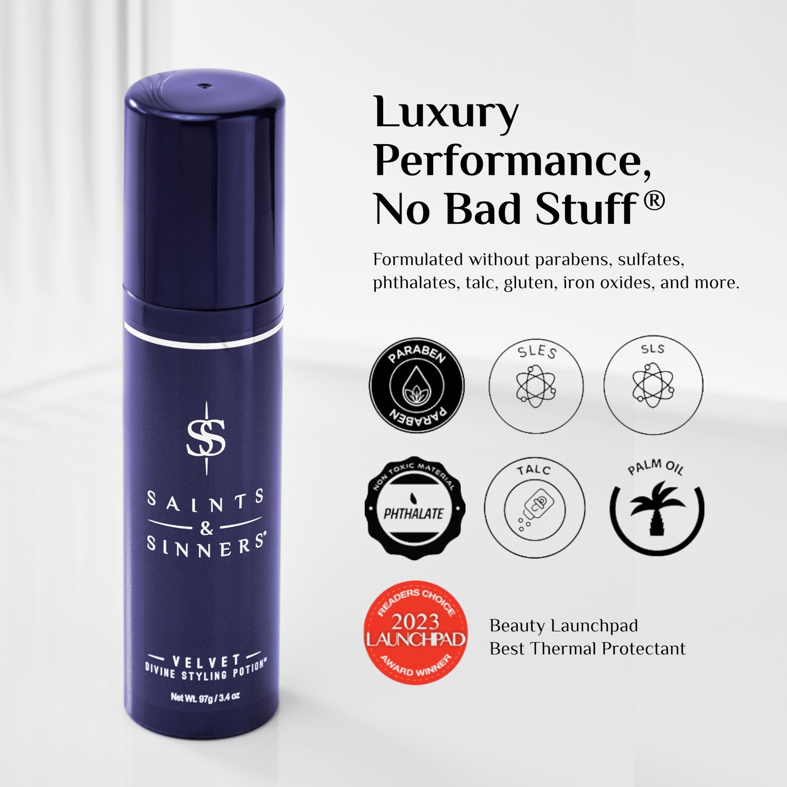 Saints & Sinners Velvet Divine packaging highlights premium, award-winning care.