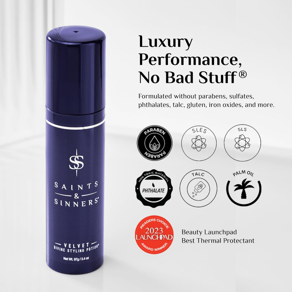 Saints & Sinners Velvet Divine packaging highlights premium, award-winning care.