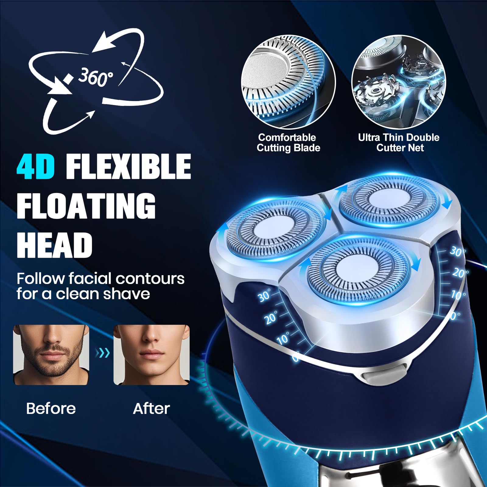 Sakioo electric razor with pop-up trimmer for precise sideburns and neat lines.