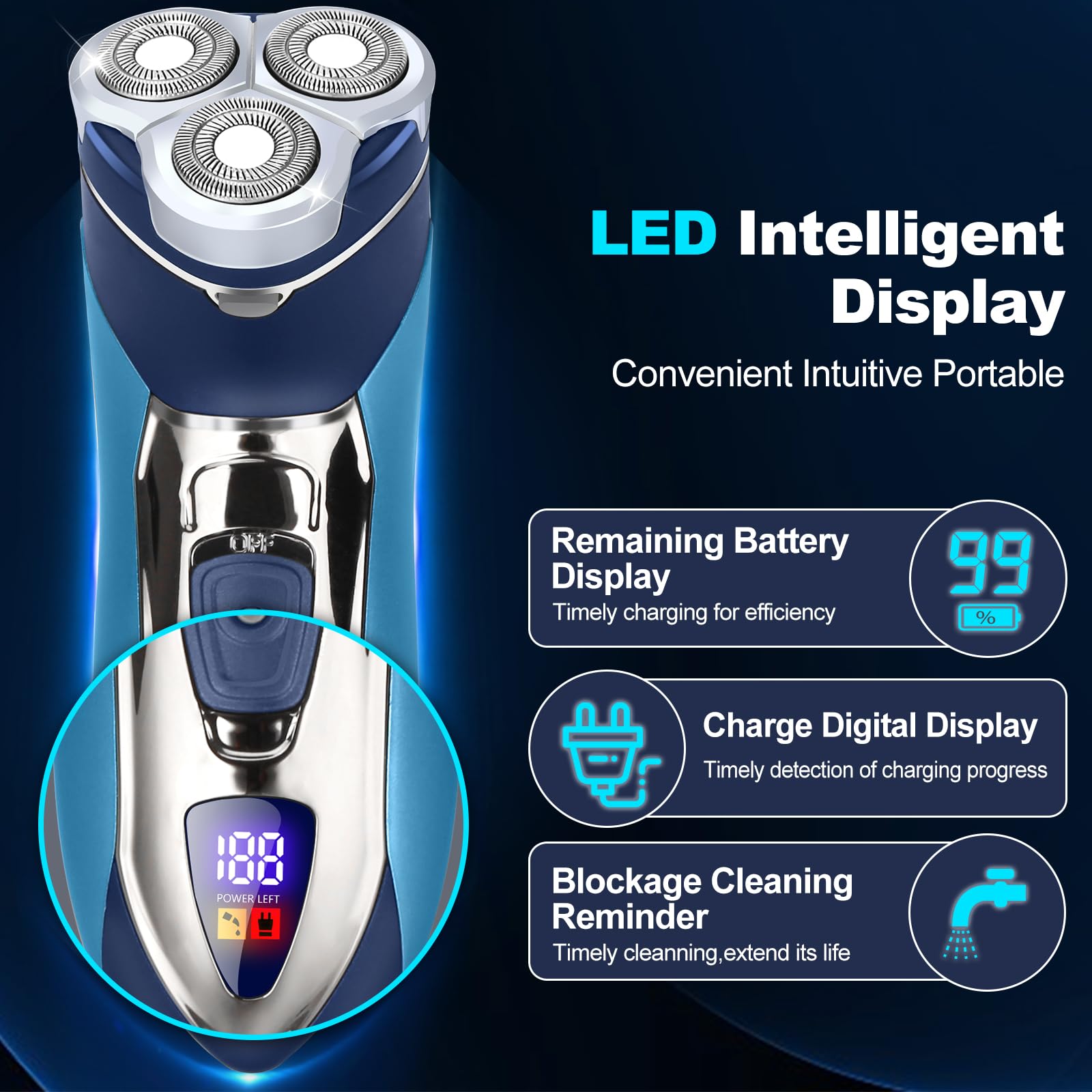 Sakioo electric razor with USB charging for quick power on the go.