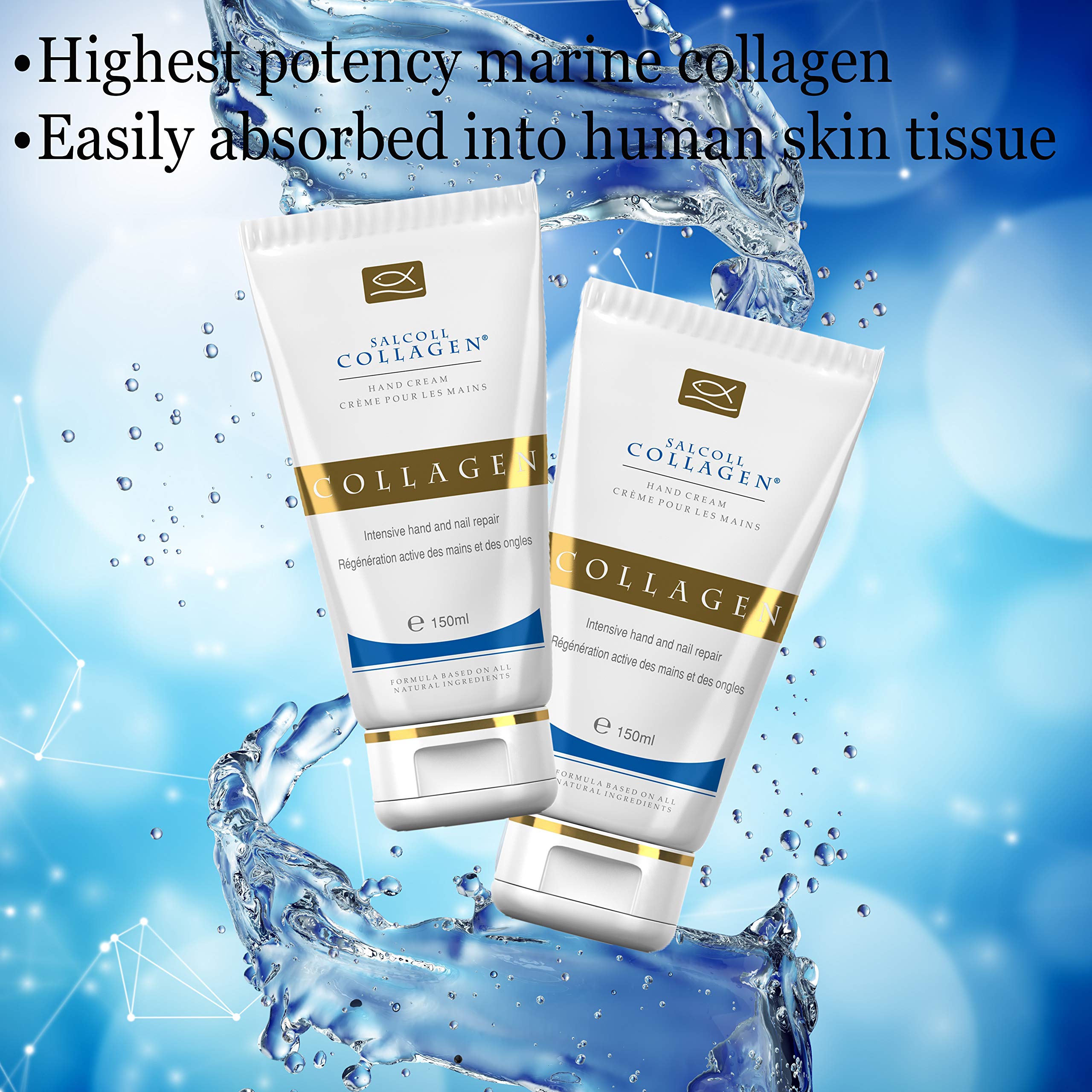 Close-up of Salcoll Collagen hand cream texture showing a non-greasy finish.