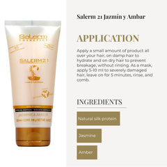 SALERM 21 anti-frizz action shot demonstrates smoother texture
