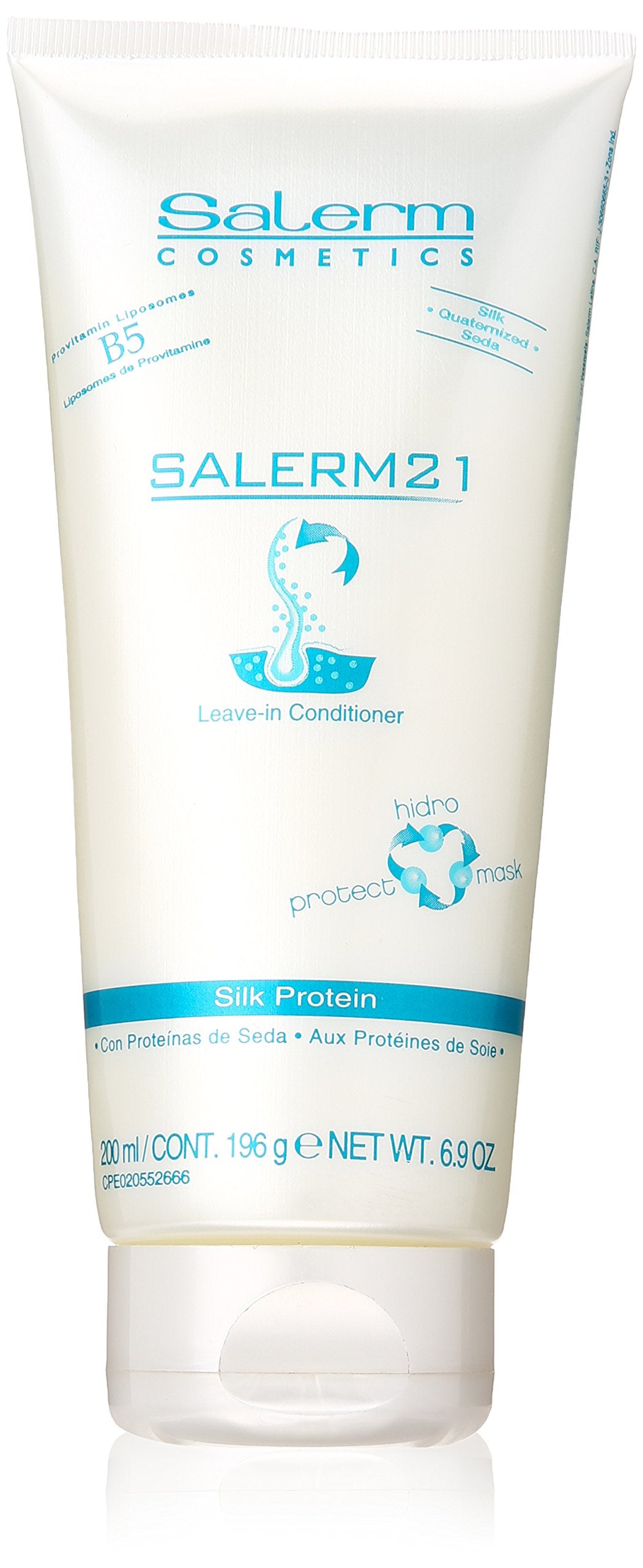 Salerm 21 B5 Silk Protein Leave-In Conditioner bottle boosts gloss and hair protection.