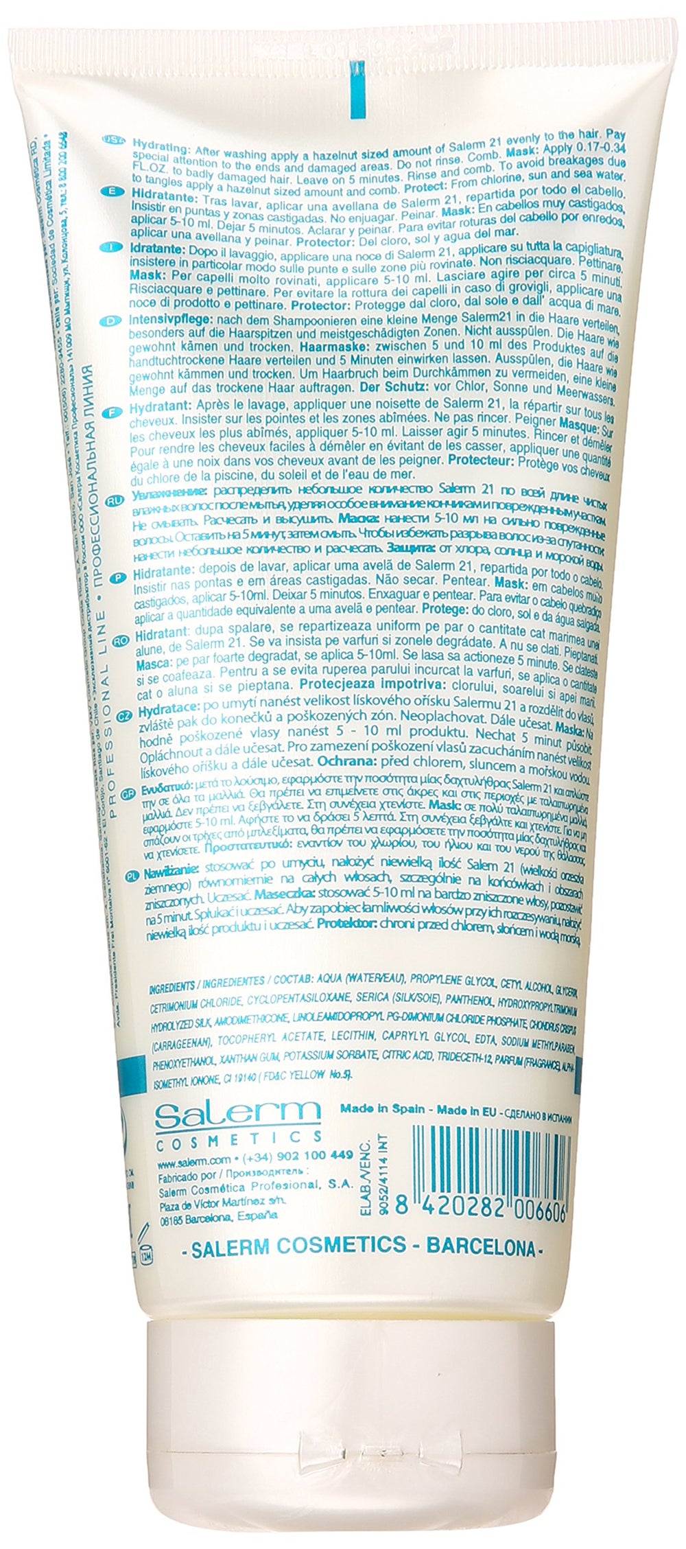 Salerm 21 B5 Silk Protein Leave-In Conditioner application demonstrates deep conditioning and detangling benefits.