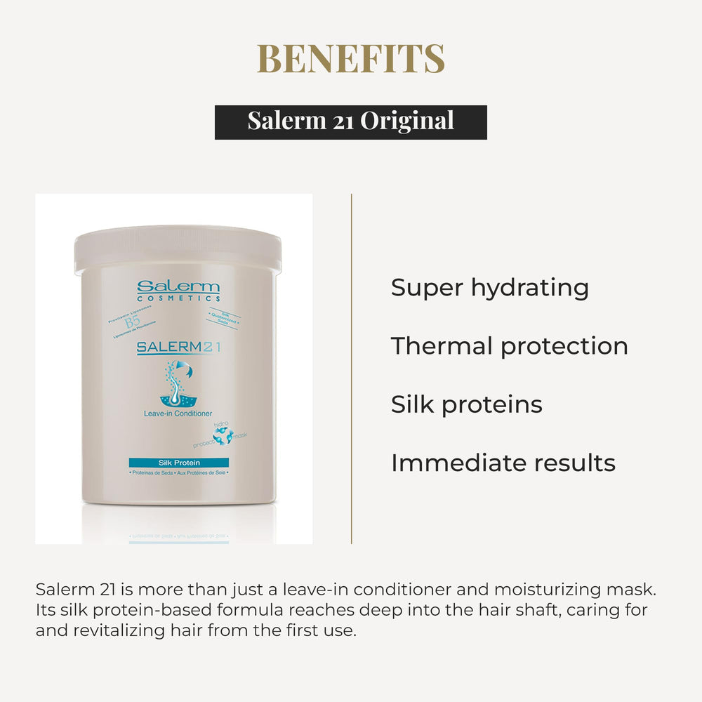 SALERM 21 hair detangling action highlights effortless comb-through and reduced snagging.