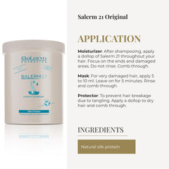 SALERM 21 hair shine and hydration visuals suggest a glossy, healthy-looking finish.