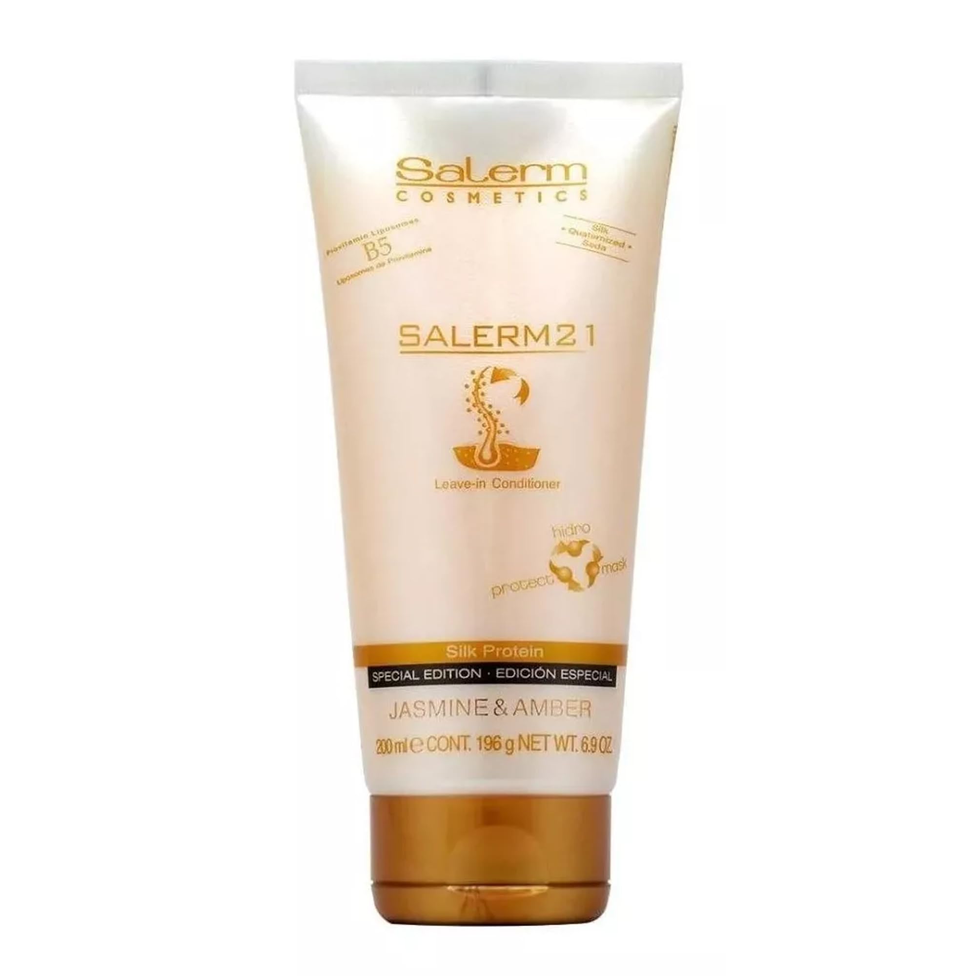 SALERM 21 Jasmine and Amber leave-in bottle shows hydration and fragrance benefits