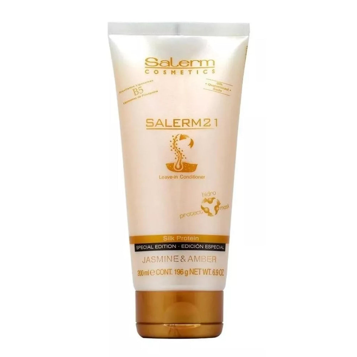 SALERM 21 Jasmine and Amber leave-in bottle shows hydration and fragrance benefits