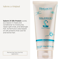 SALERM 21 Silk Protein application on damp hair demonstrating detangling and moisture.