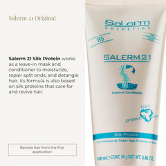 SALERM 21 Silk Protein leave-in application showing instant moisture and smoothness