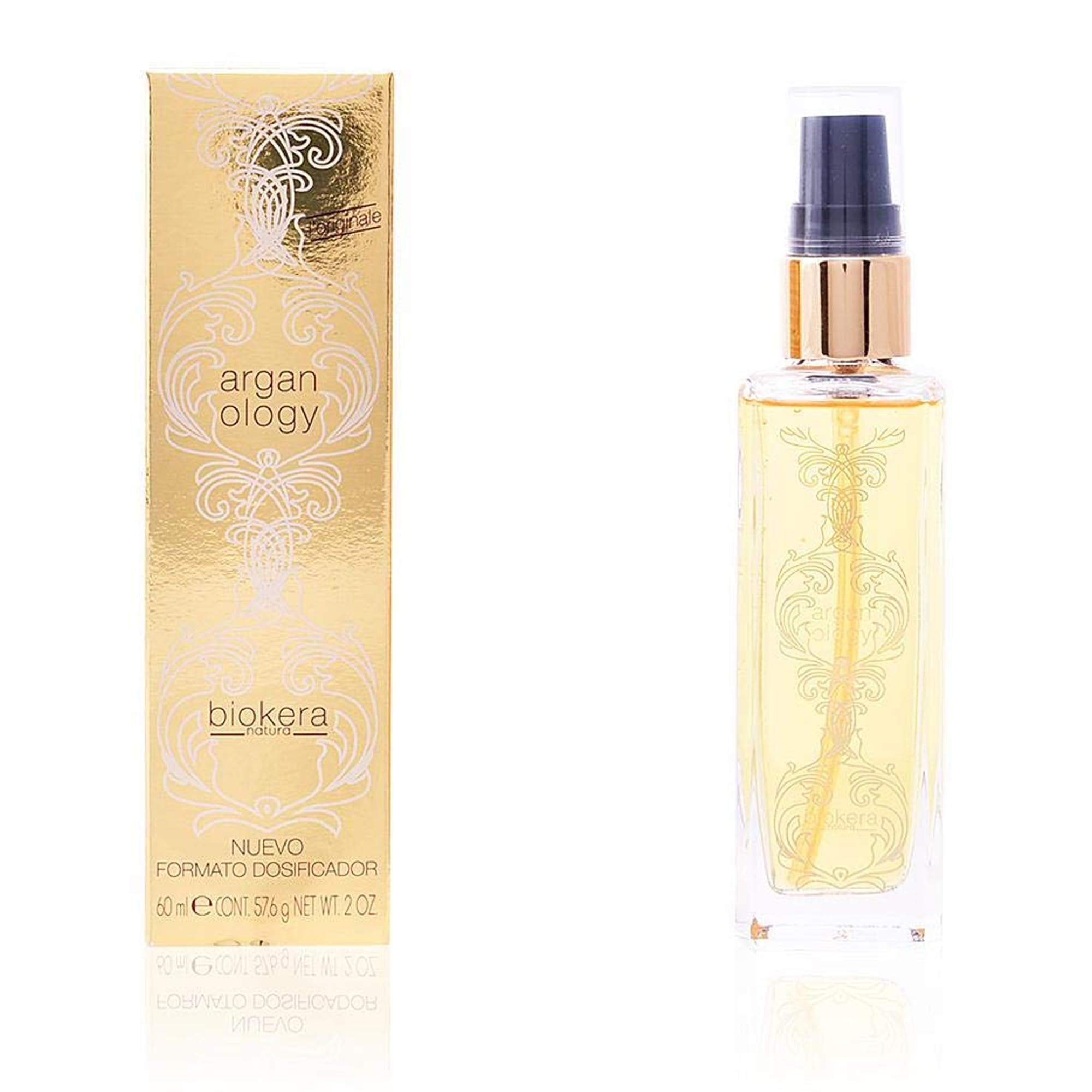 SALERM Arganology serum bottle close-up highlights nourishing argan oil for hair.