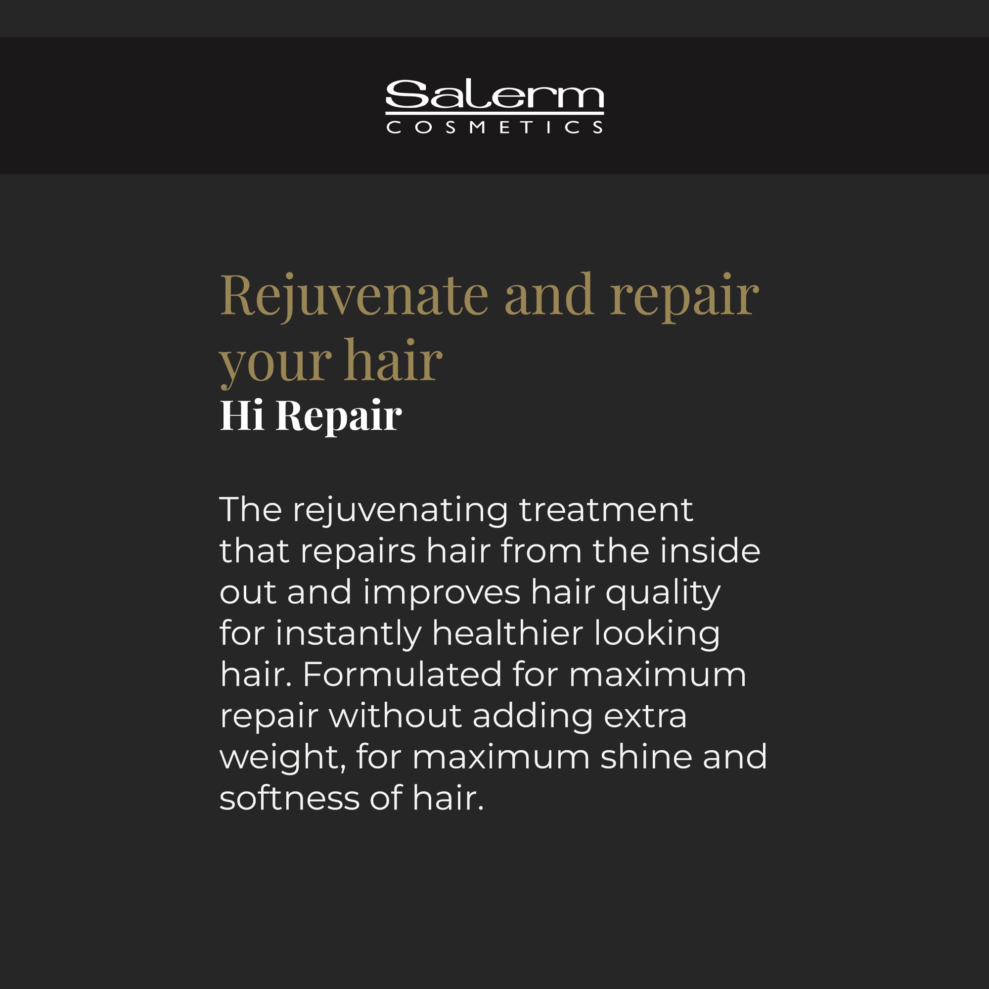 SALERM Hi Repair Mask 02 ingredients graphic features a quaternized silicon conditioning claim.