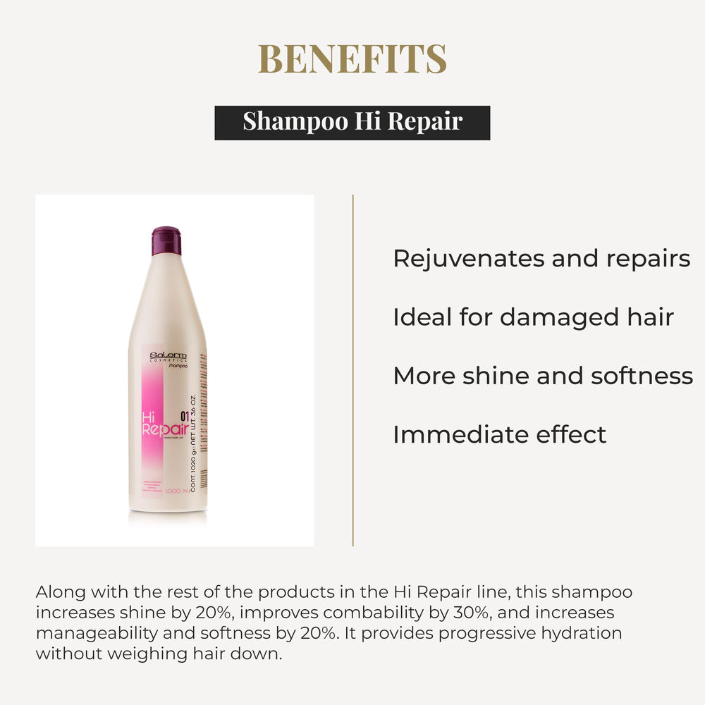 SALERM Hi Repair Shampoo lather application demonstrates gentle cleansing with progressive hydration
