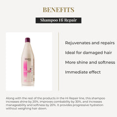 SALERM Hi Repair Shampoo lather application demonstrates gentle cleansing with progressive hydration