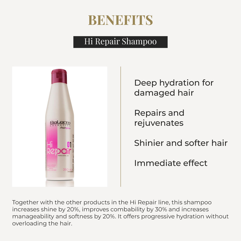 SALERM Hi Repair Shampoo lather close-up reveals rich texture for dehydrated hair