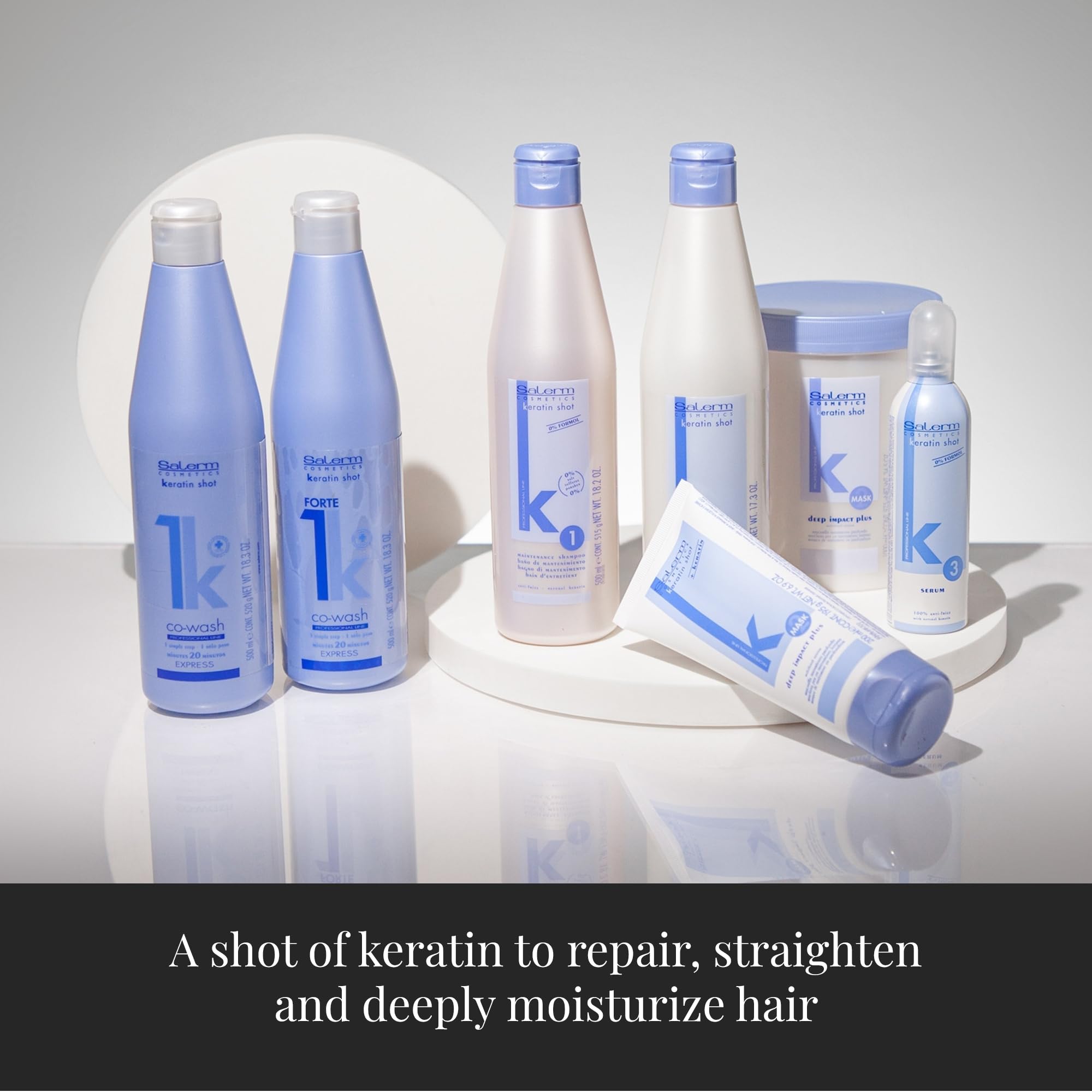 SALERM Keratin Shot packaging visuals convey premium professional care line