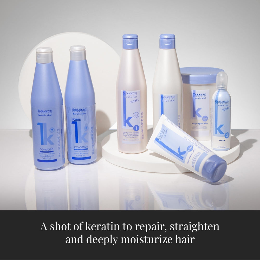 SALERM Keratin Shot packaging visuals convey premium professional care line