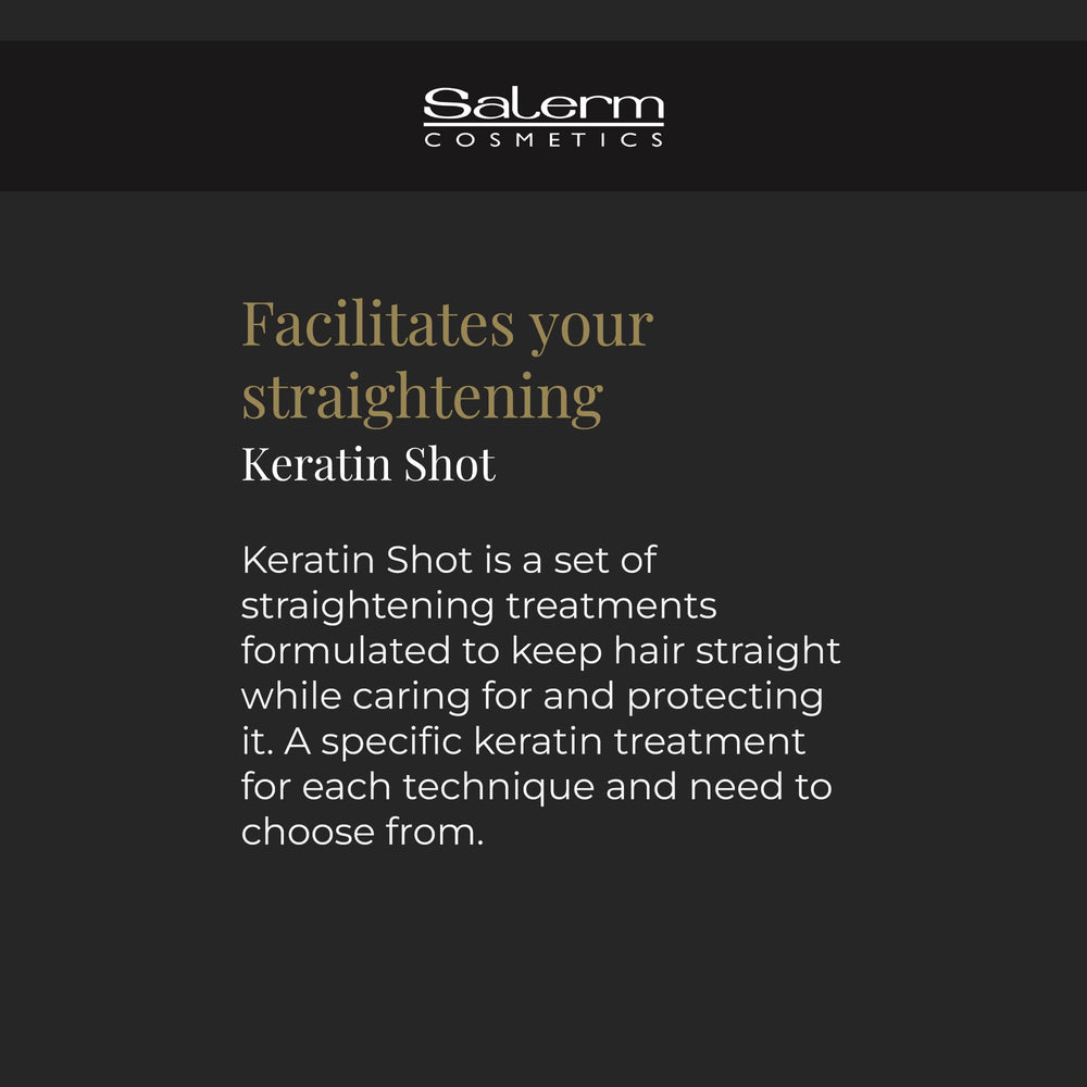 SALERM Keratin Shot smoothing results image illustrates softer, shinier hair after treatment