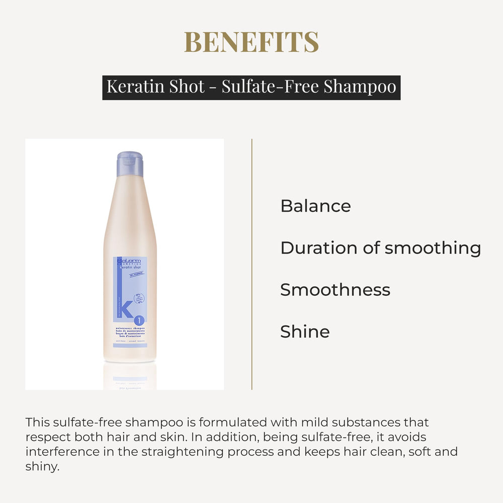 SALERM Keratin Shot sulfate-free label highlights hair and scalp-friendly formula