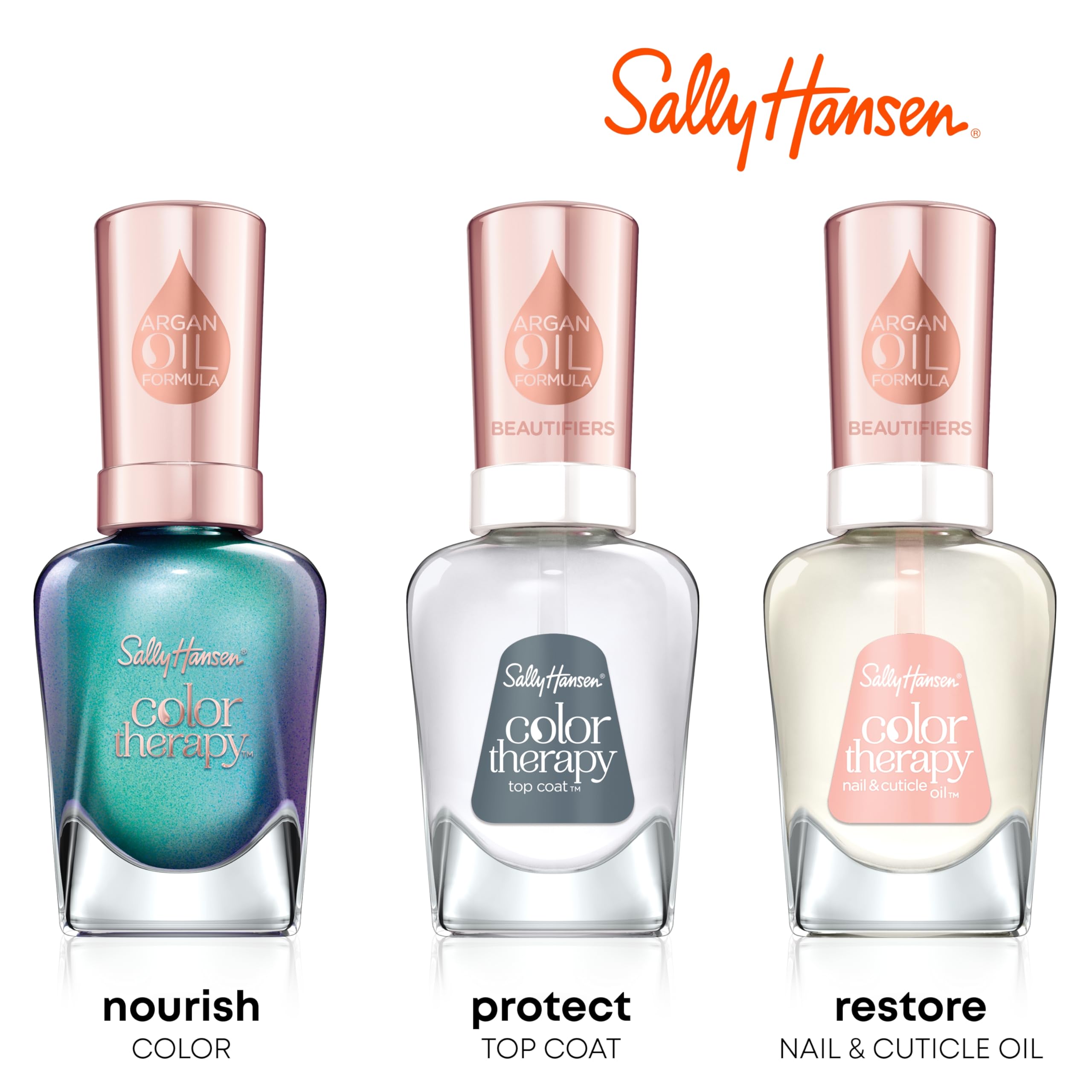 Sally Hansen Color Therapy at-home manicure in progress with two-coat application.
