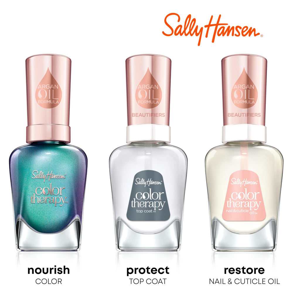 Sally Hansen Color Therapy at-home manicure in progress with two-coat application.