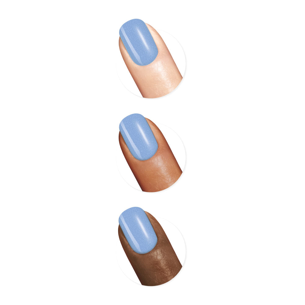 Sally Hansen Good. Kind. Pure. Crystal Blue nail swatch displaying earthy blue tone.